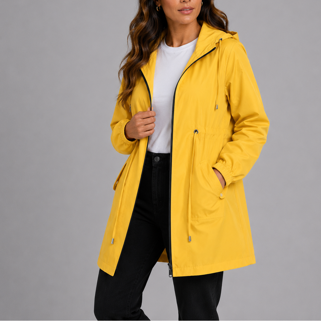 Melissa | Womens Waterproof Rain Coat with Hood | Lightweight, Drawstring Waist, Side Pockets | 8 Colors XS-XL