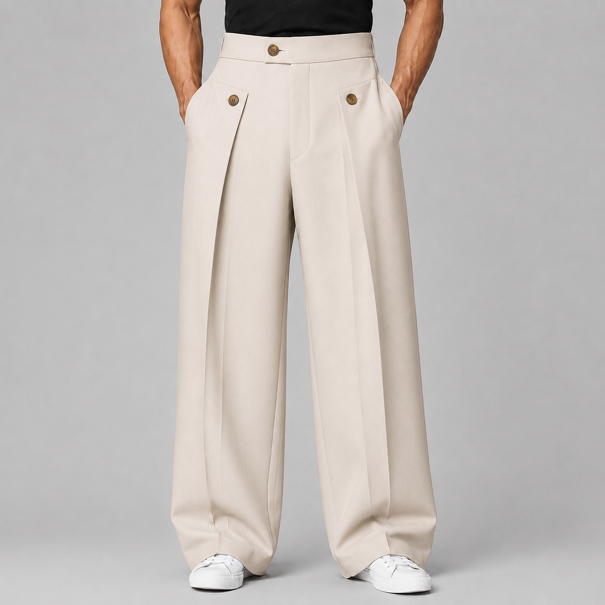 Men's Wide Leg Trousers, Front Pleats, High Waist