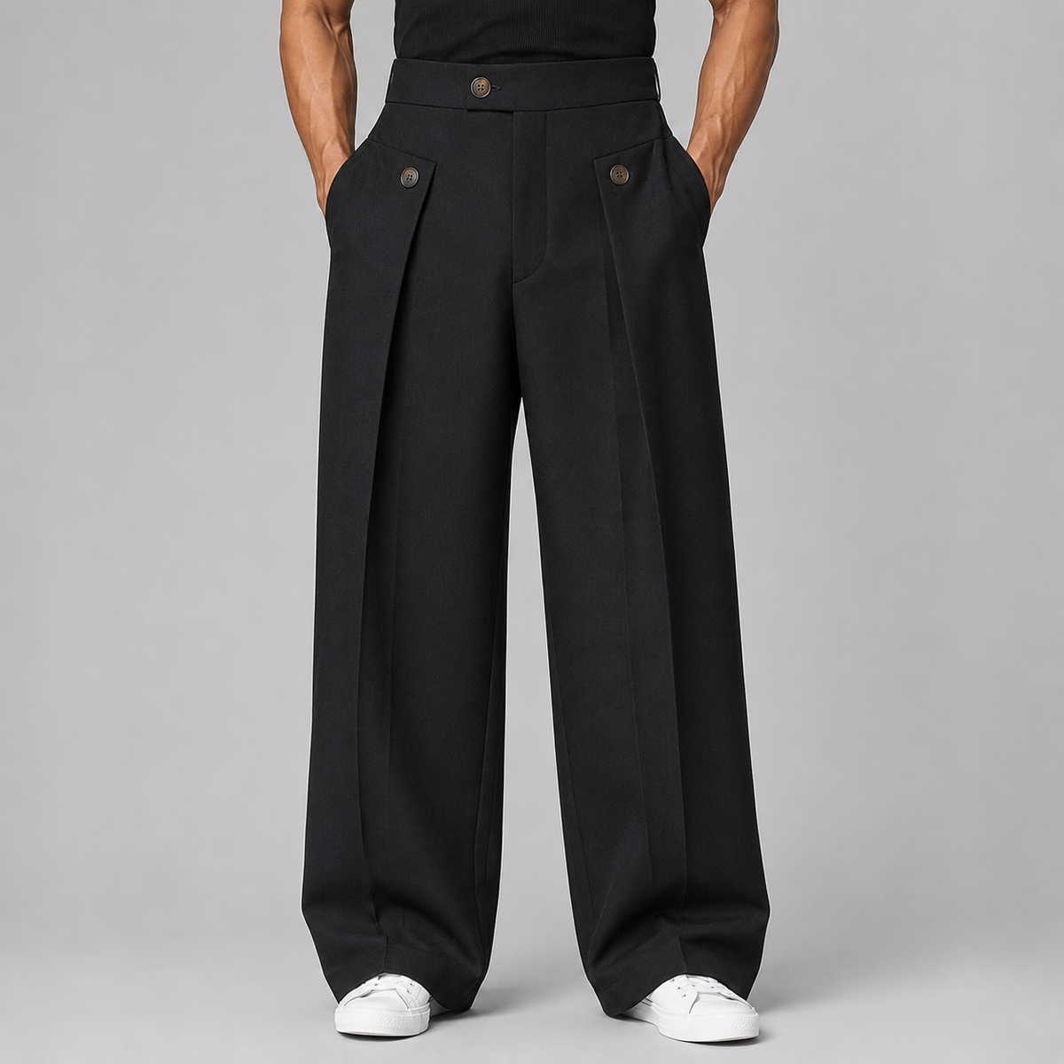 Men's Wide Leg Trousers, Front Pleats, High Waist