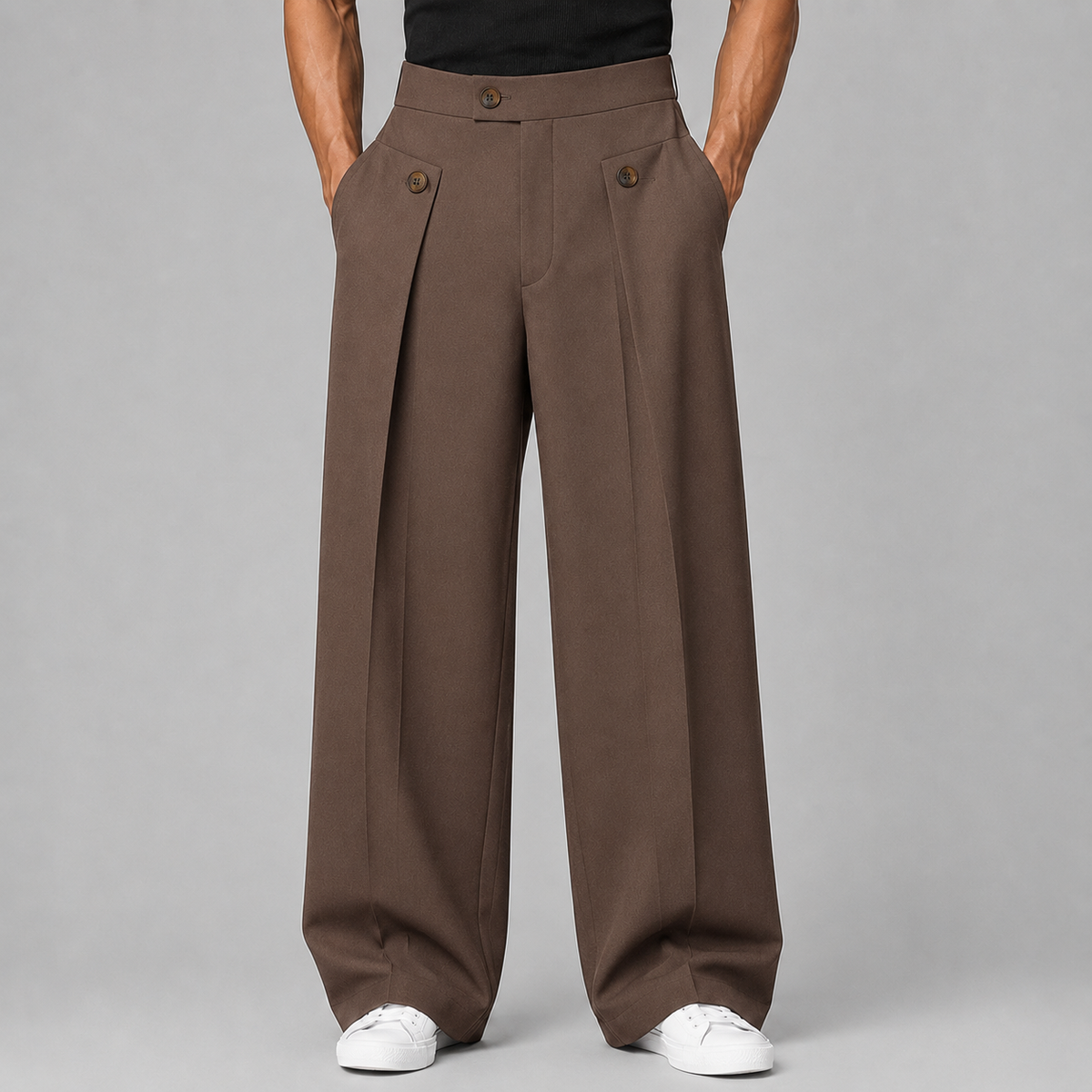 Men's Wide Leg Trousers, Front Pleats, High Waist