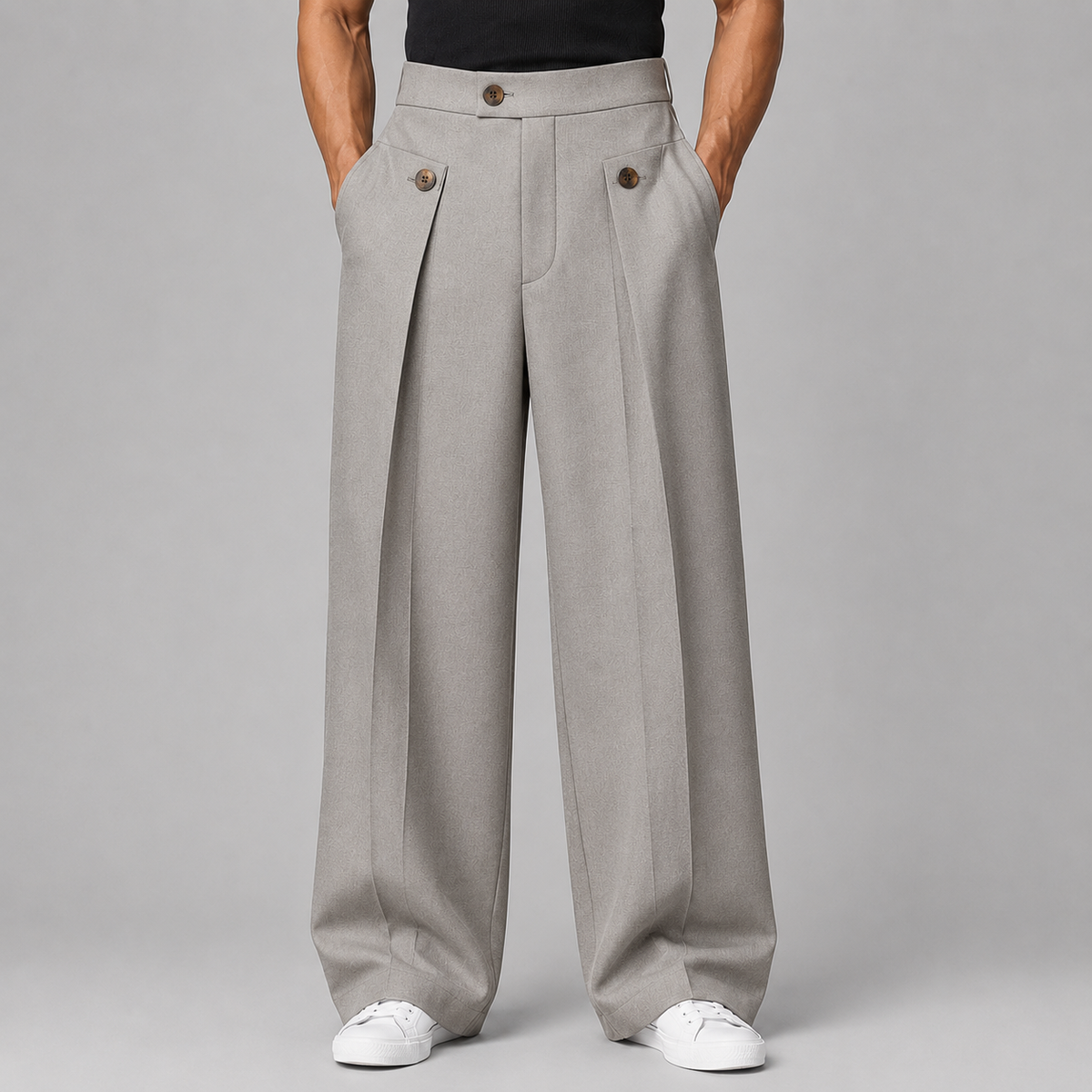 Men's Wide Leg Trousers, Front Pleats, High Waist