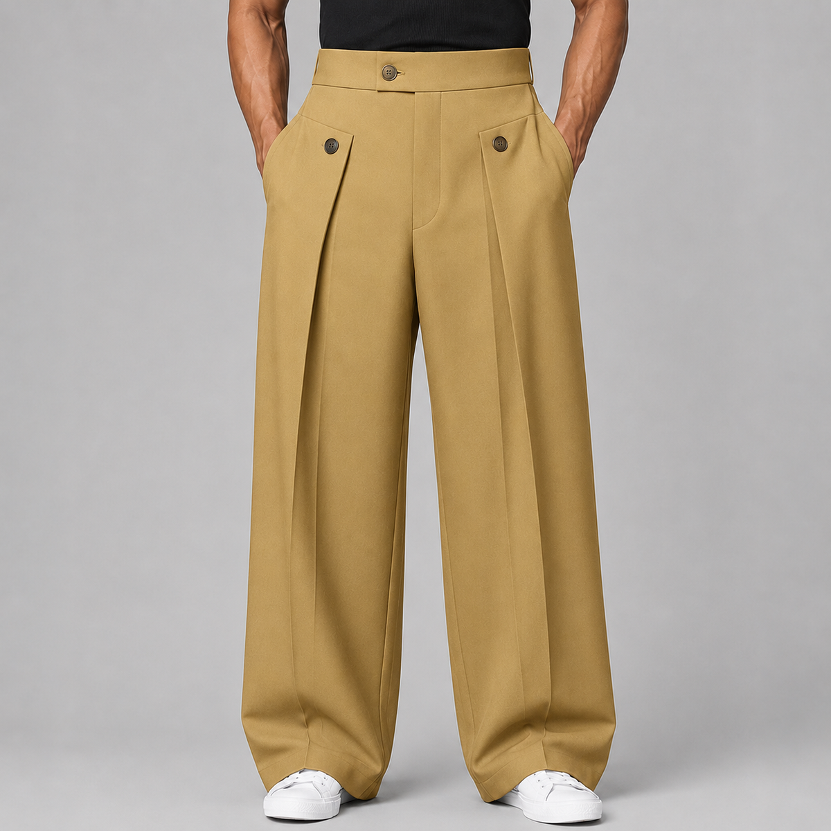 Men's Wide Leg Trousers, Front Pleats, High Waist