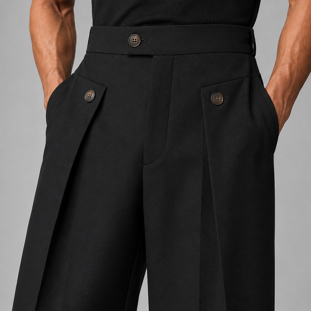 Men's Wide Leg Trousers, Front Pleats, High Waist