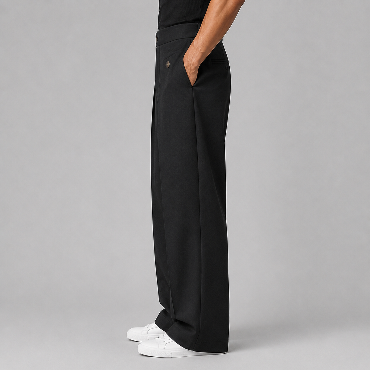 Men's Wide Leg Trousers, Front Pleats, High Waist