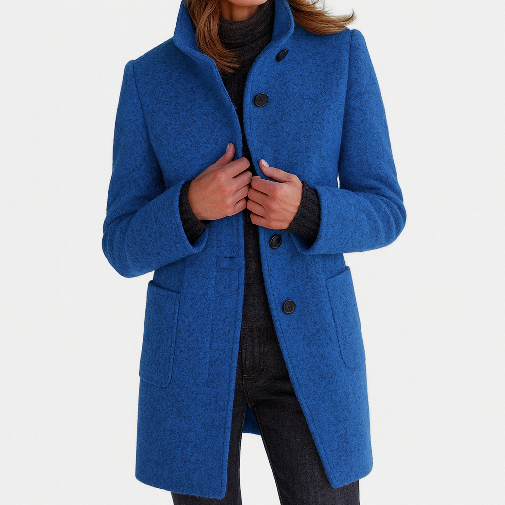 Women's Winter Coat, Stand Collar, Button Front, Long Sleeves