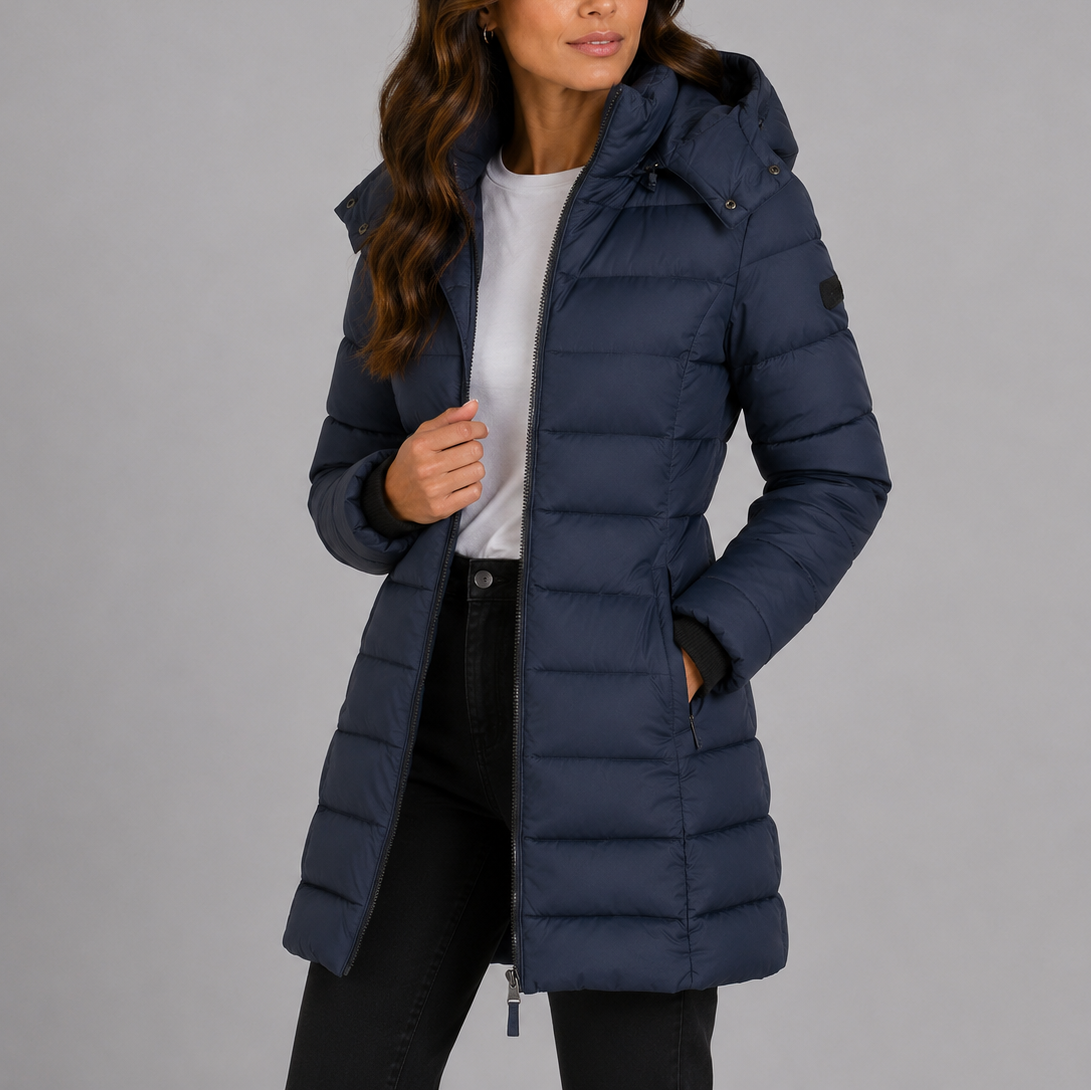 Heidi | Womens Long Hooded Puffer Coat, Quilted | Insulated, Wind-Resistant, Zip Pockets | Navy, Black and More XS-XL