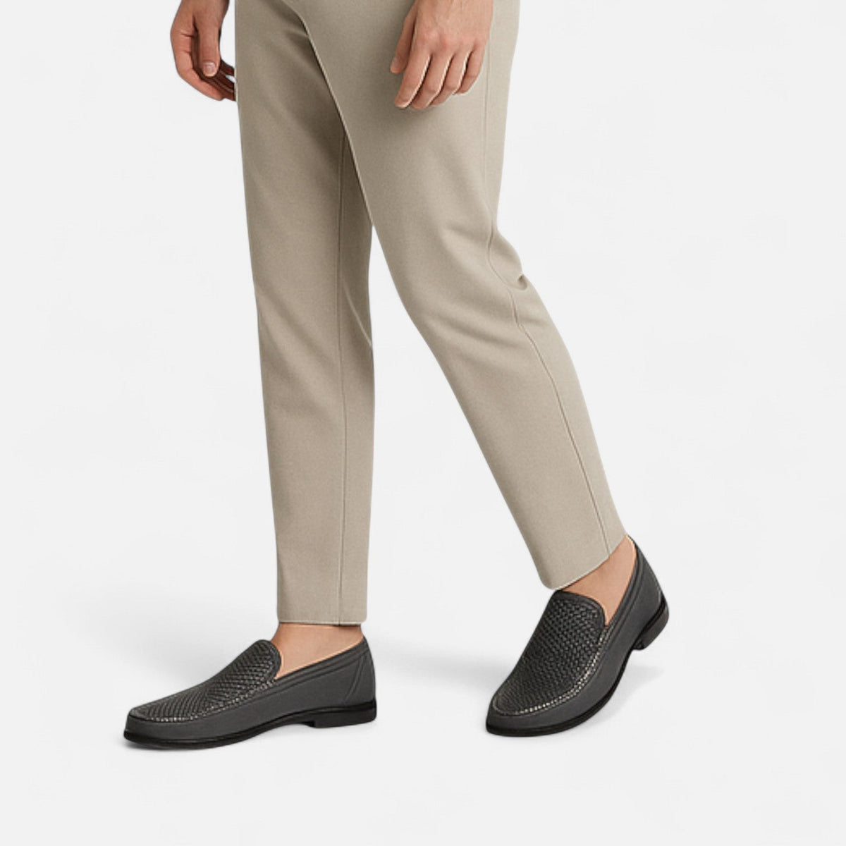Men's Perforated Slip-On Loafers, Stitched Trim, Flat Sole