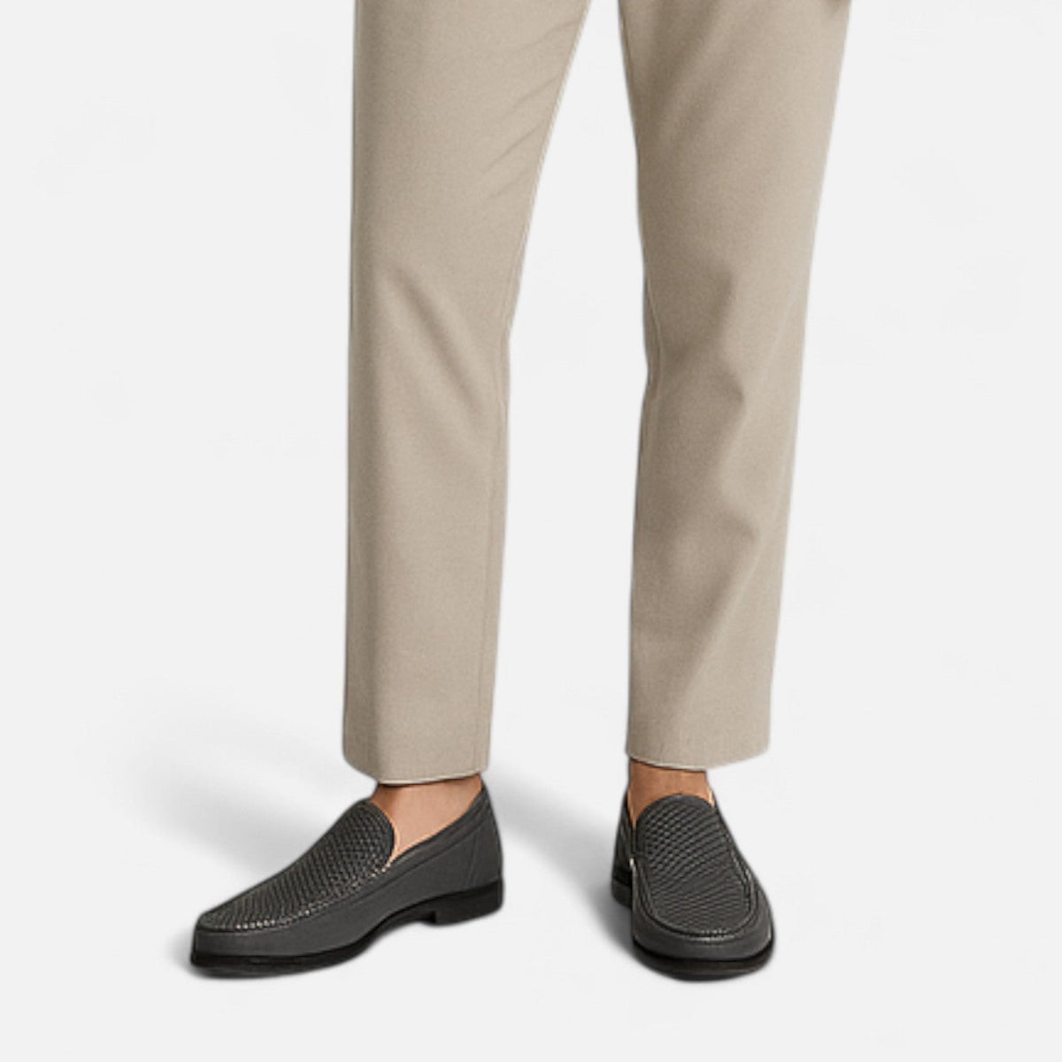 Men's Perforated Slip-On Loafers, Stitched Trim, Flat Sole