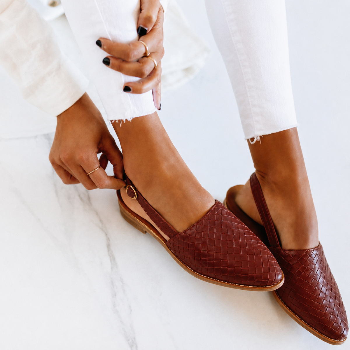 Ilaria Woven Pointed-Toe Slingback Flats