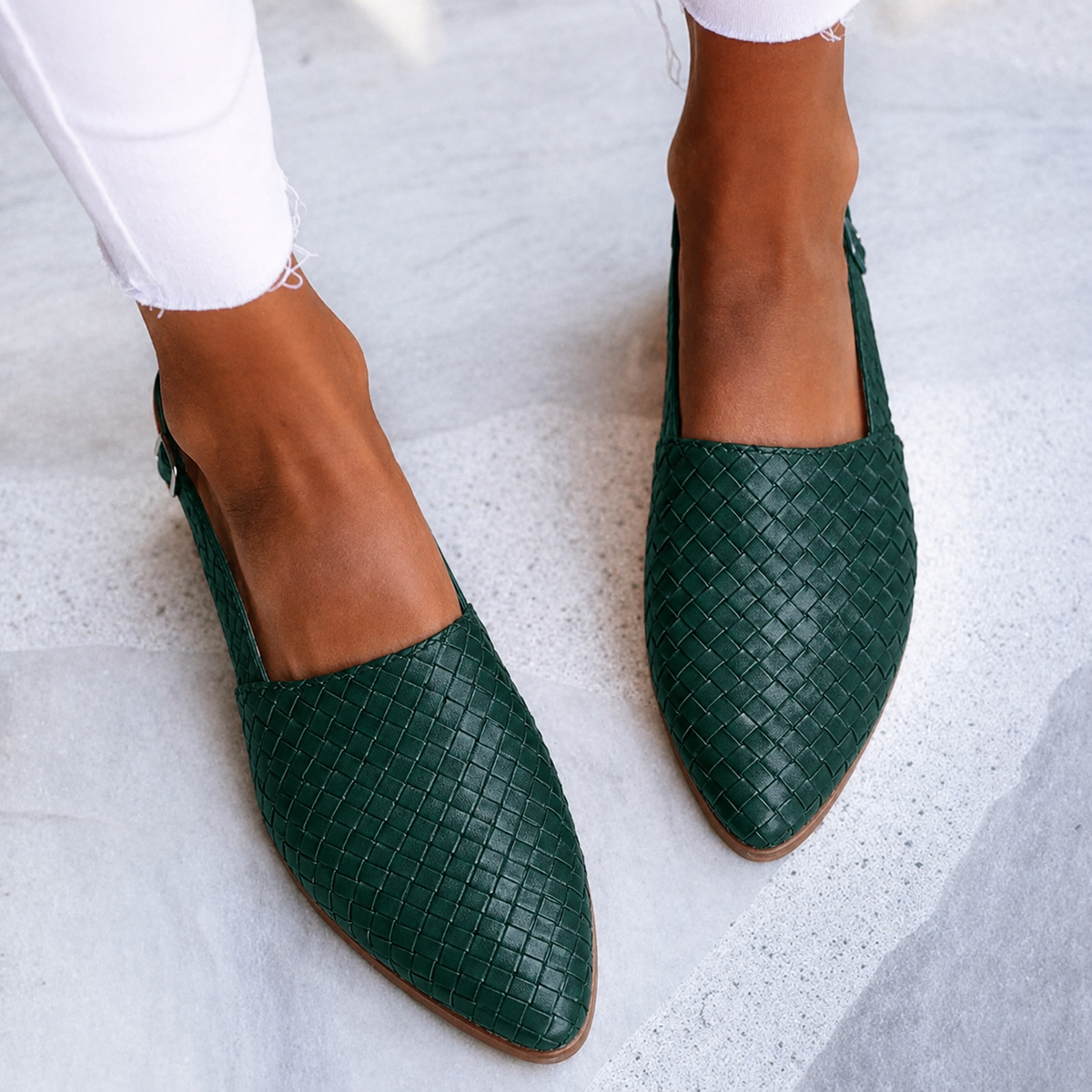 Ilaria Woven Pointed-Toe Slingback Flats