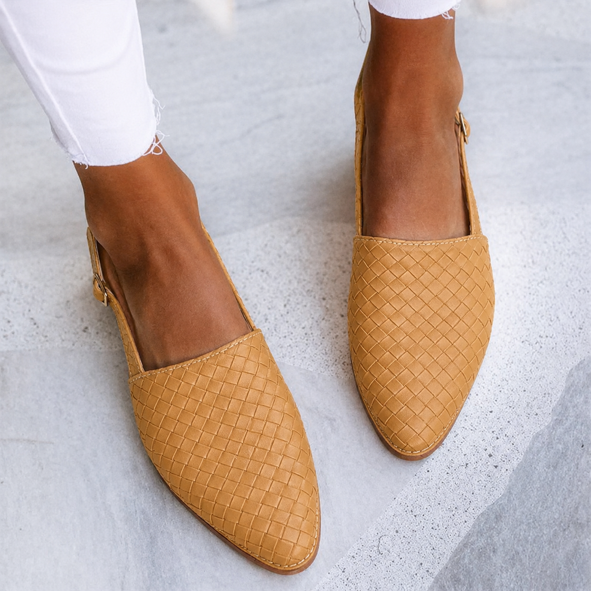 Ilaria Woven Pointed-Toe Slingback Flats