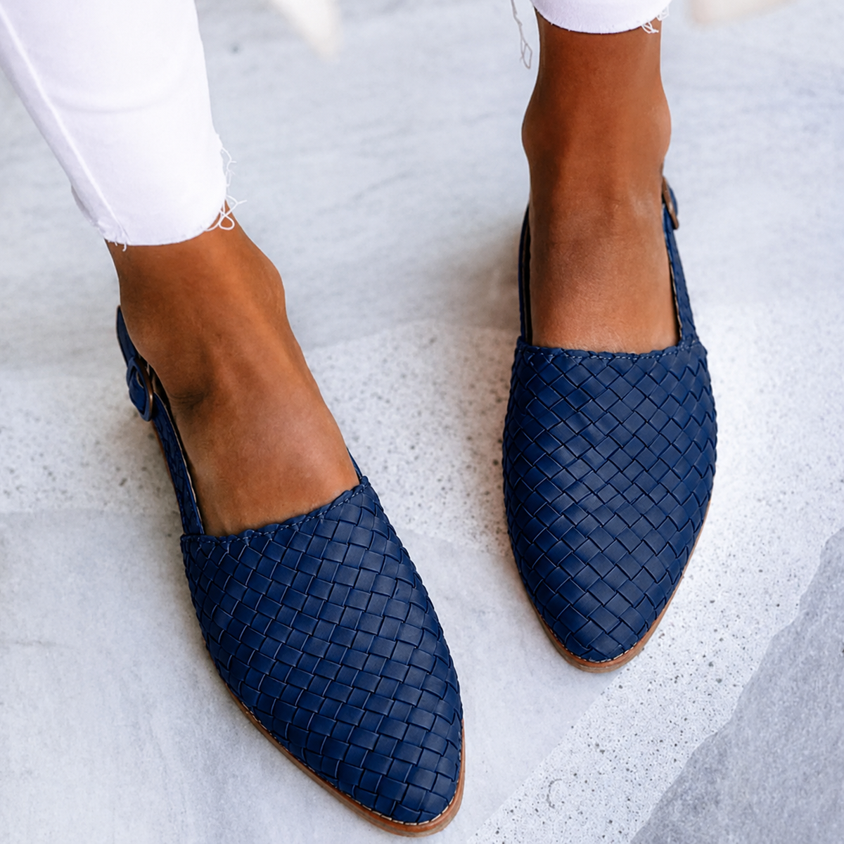 Ilaria Woven Pointed-Toe Slingback Flats