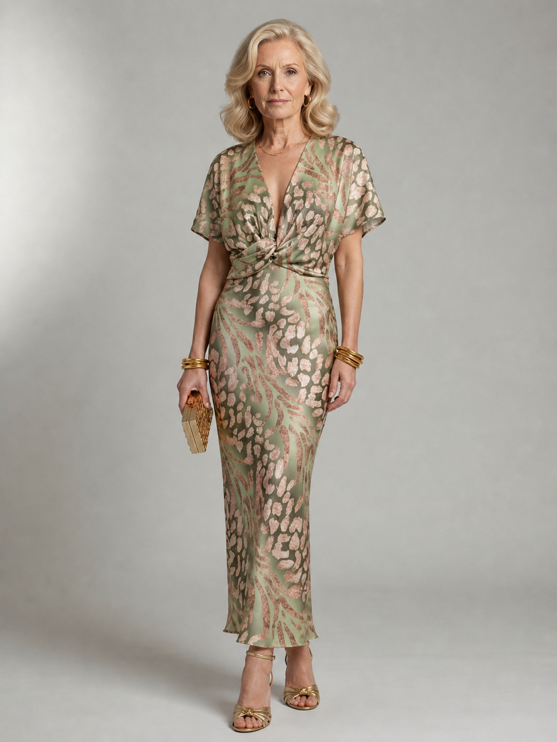 Violet & Grace | Midi Dress with Abstract Print, V-Neck and Twist Waist™