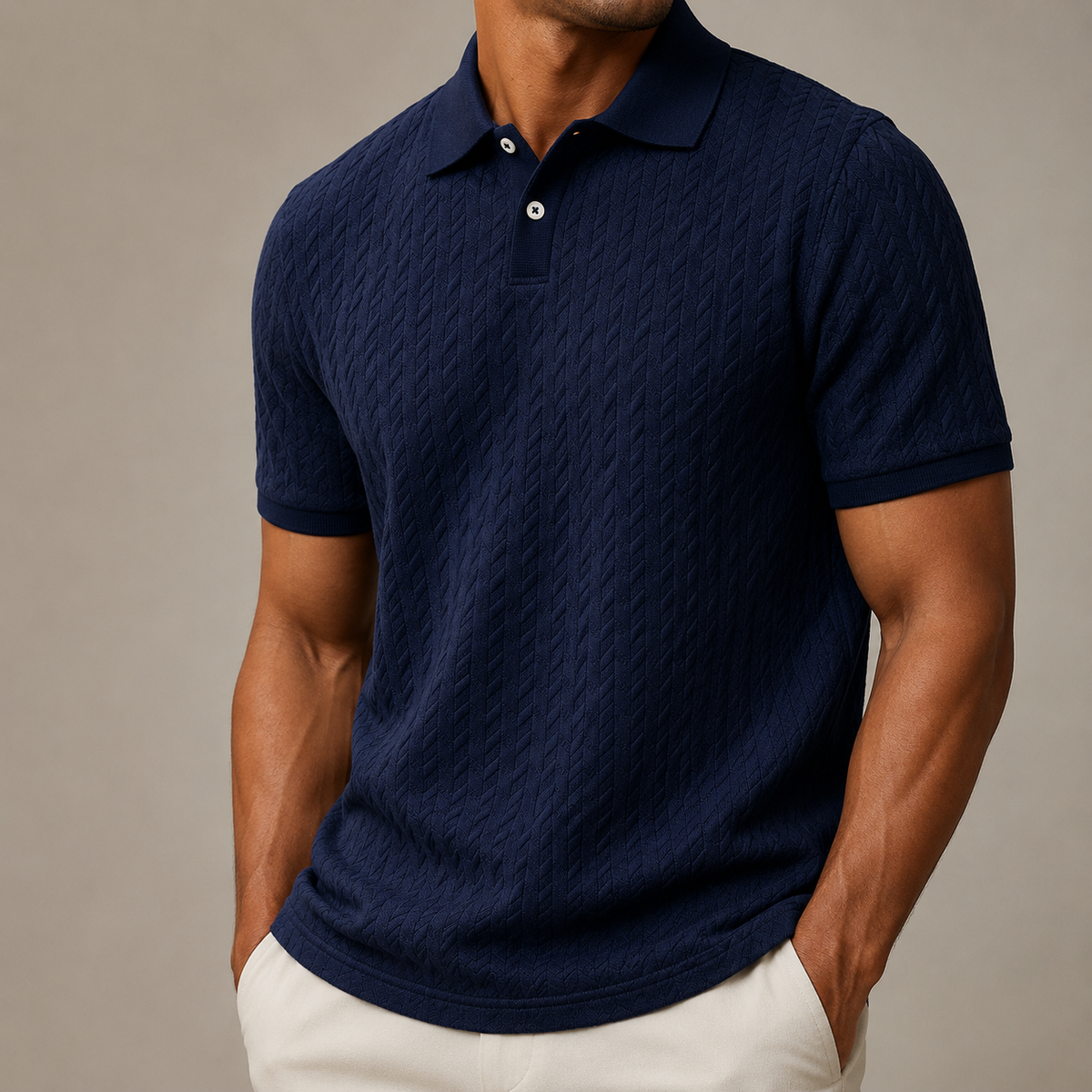 Men's Textured Polo Shirt, Short Sleeves, Button Placket