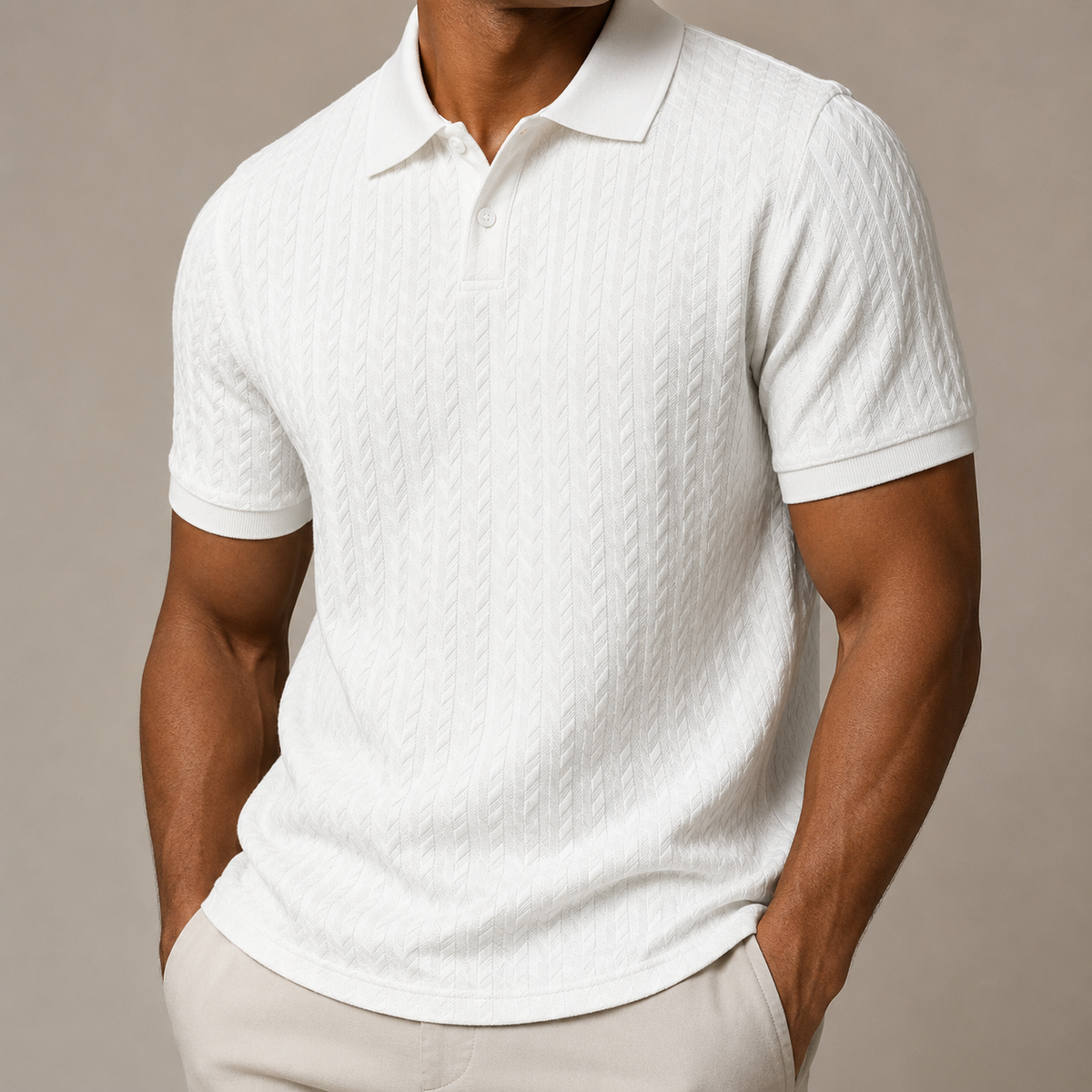 Men's Textured Polo Shirt, Short Sleeves, Button Placket