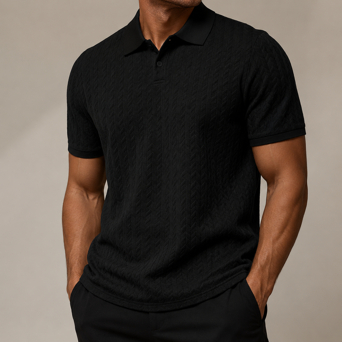 Men's Textured Polo Shirt, Short Sleeves, Button Placket
