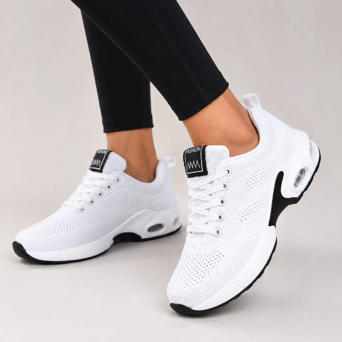 Women's Knit Lace-Up Sneakers, Low-Top, Round Toe