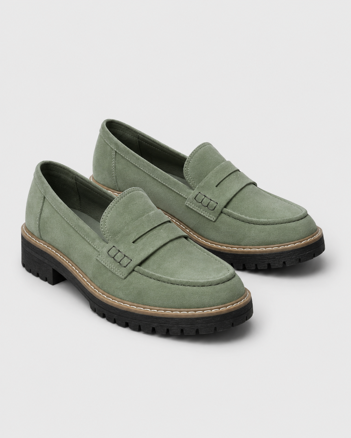 Women's Loafers, Slip-On Penny Strap, Lug Sole