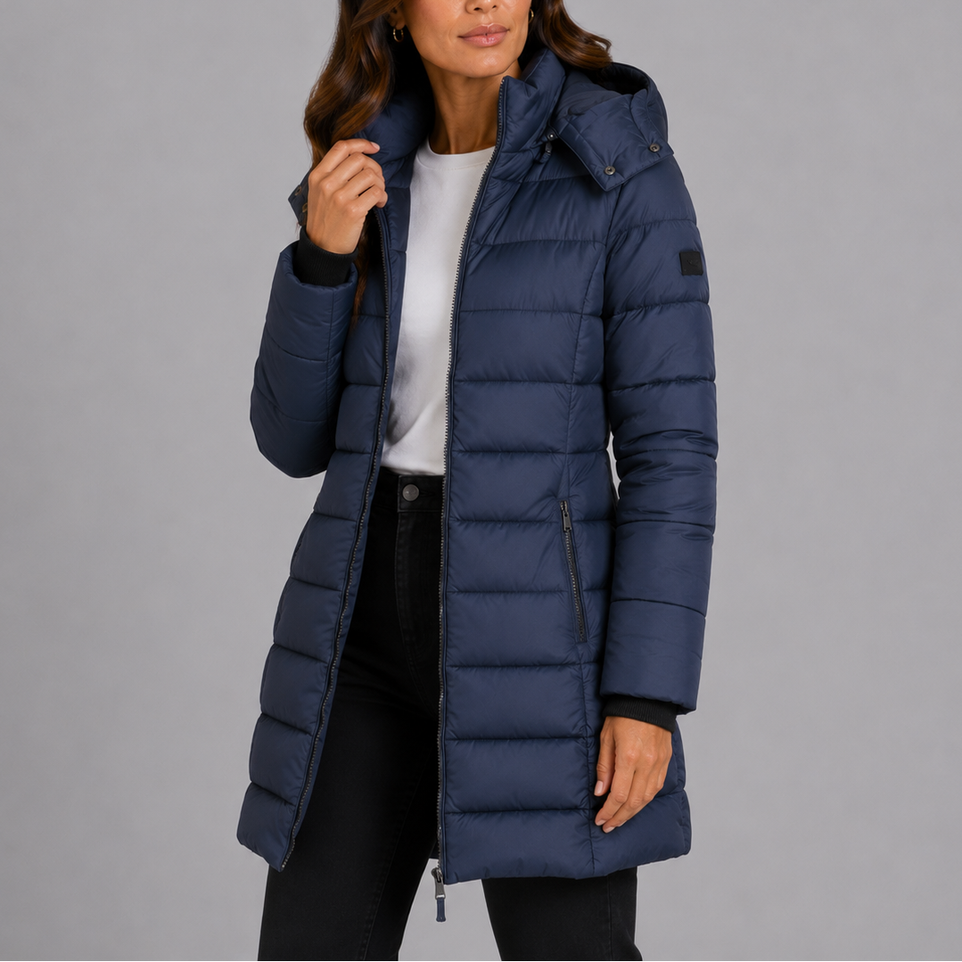 Heidi | Womens Long Hooded Puffer Coat, Quilted | Insulated, Wind-Resistant, Zip Pockets | Navy, Black and More XS-XL