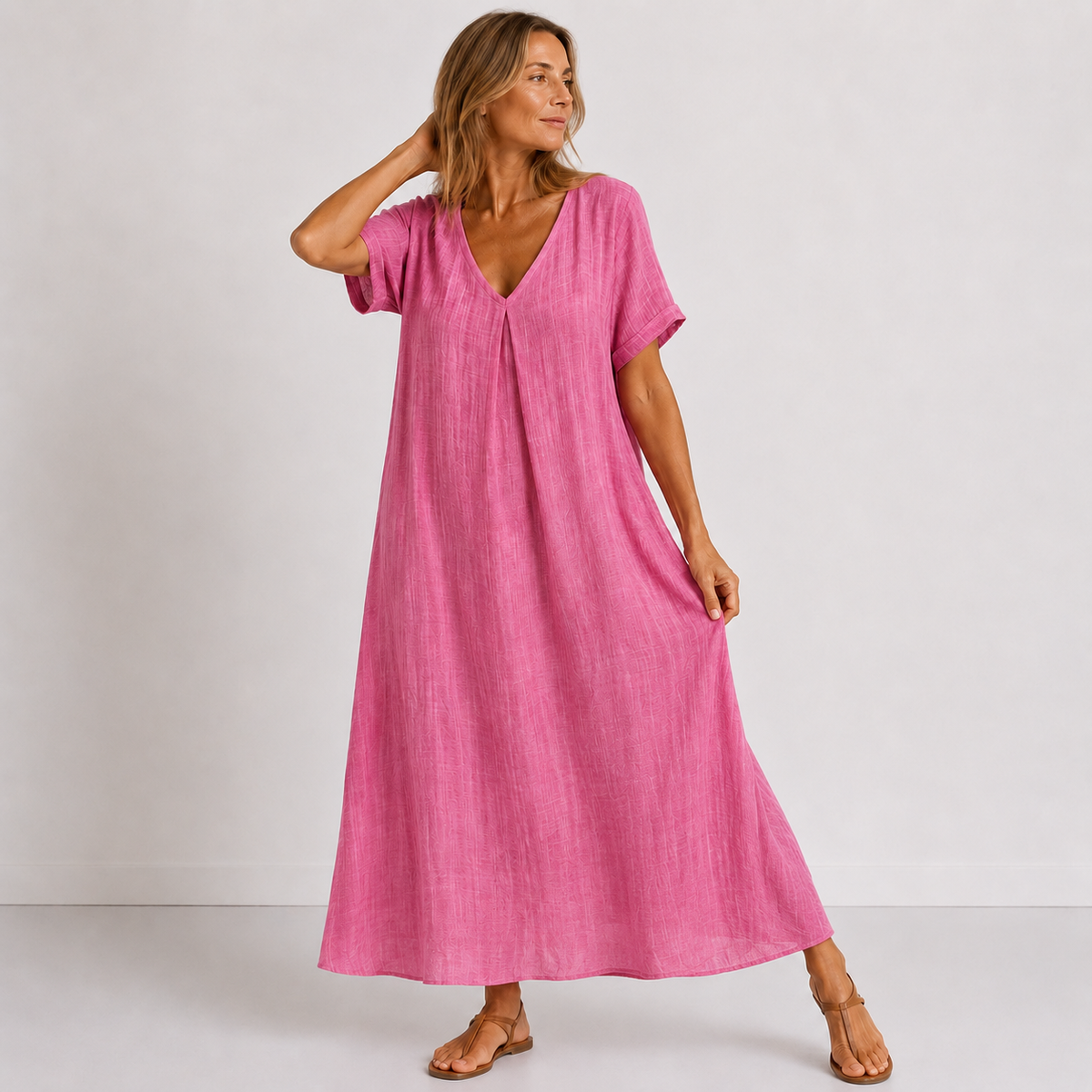 Women's V-Neck Everyday Dress – Relaxed Flowy Summer Dress