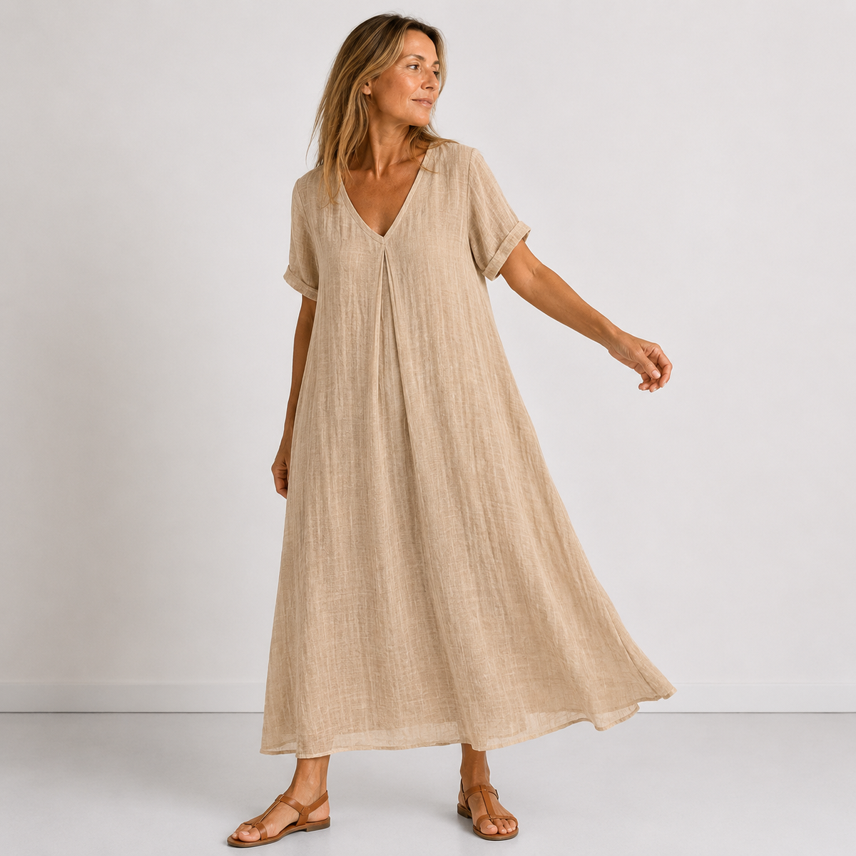 Women's V-Neck Everyday Dress – Relaxed Flowy Summer Dress