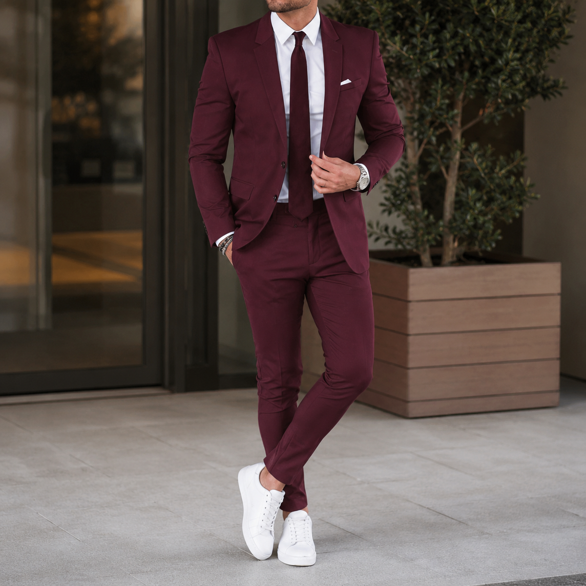 Men's Two-Piece Suit, Slim Fit, Notch Lapel, Long Sleeves