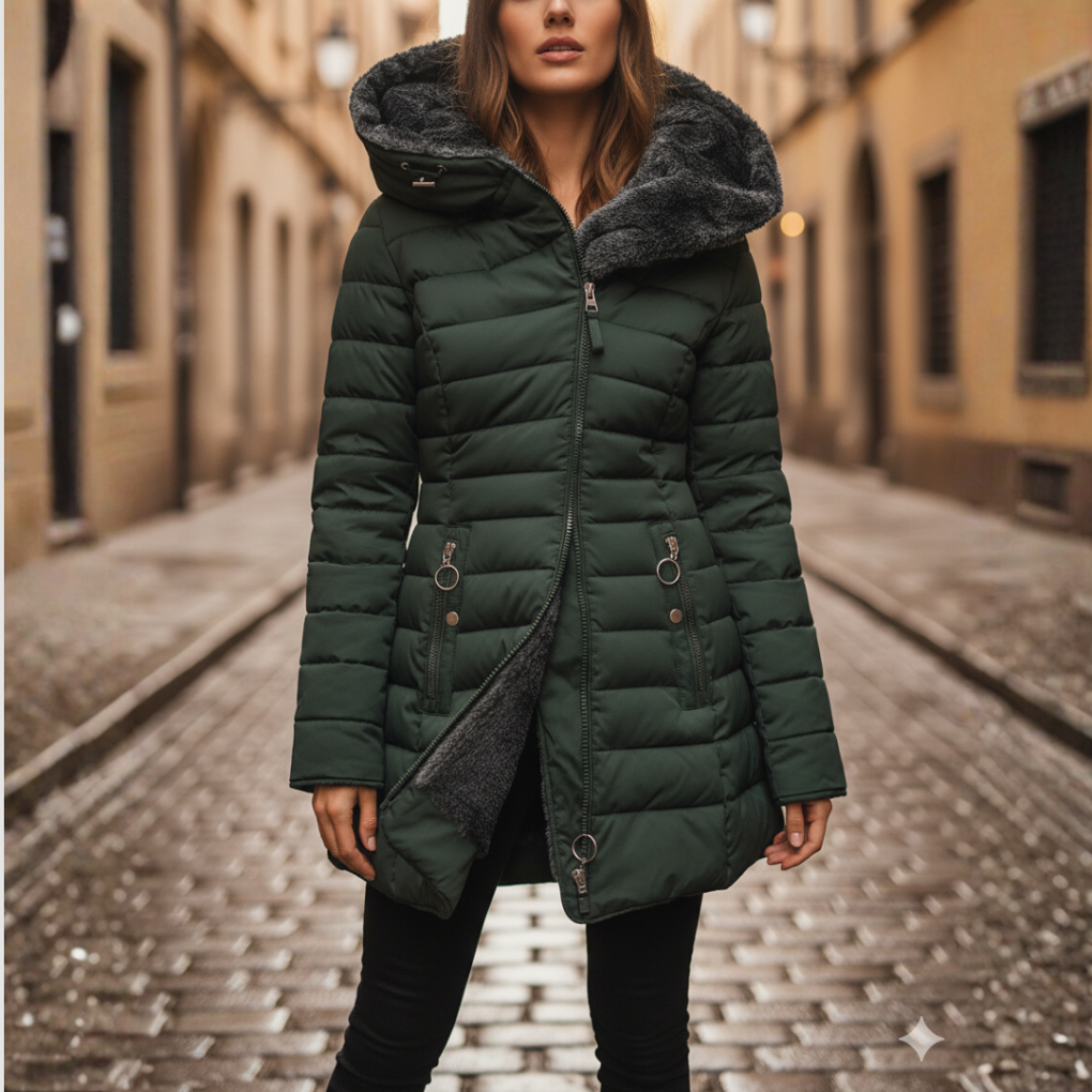 Women's Quilted Hooded Puffer Jacket for Winter