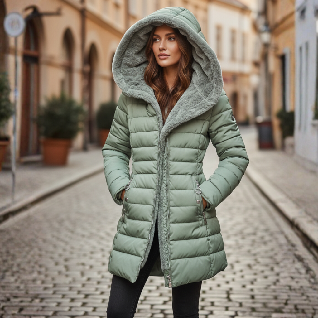 Women's Quilted Hooded Puffer Jacket for Winter