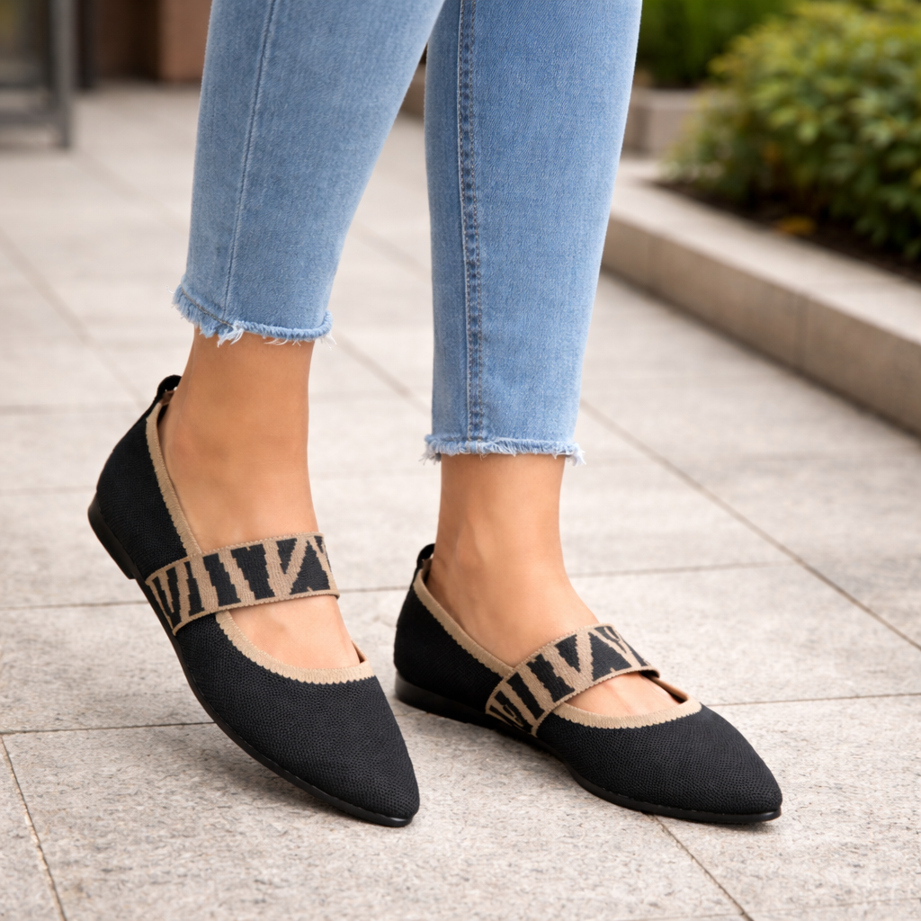 Women's Pointed-Toe Mary Jane Flats with Elastic Strap