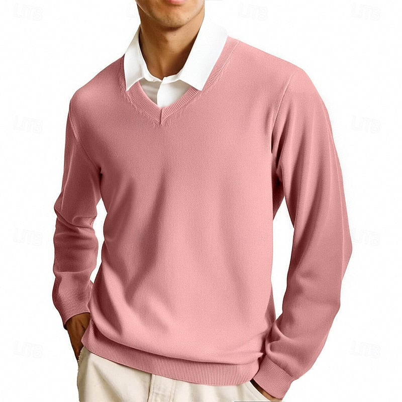 Men's V-Neck Ribbed Trim Jumper, Long Sleeves, Regular Fit