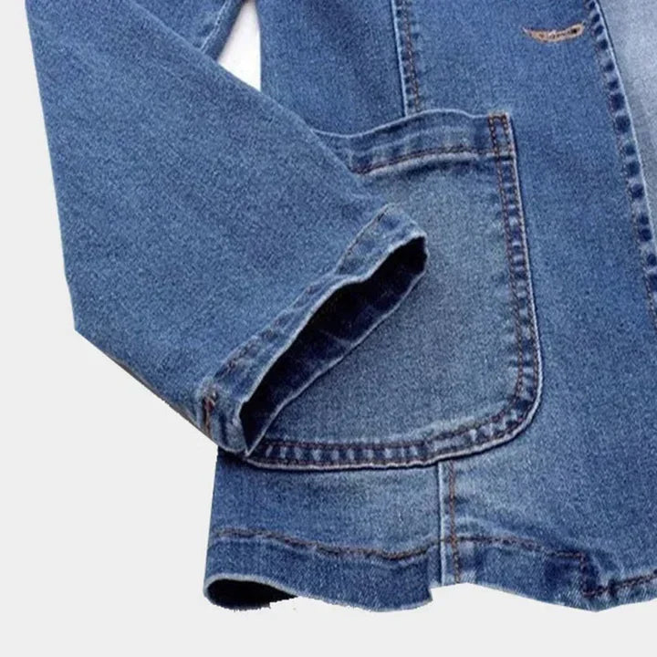 Women's Tailored Denim Blazer with Notched Lapels
