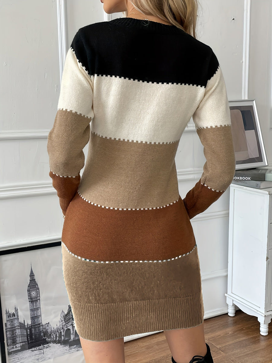 Women's Bodycon Sweater Dress with Contrast Whipstitch Trim
