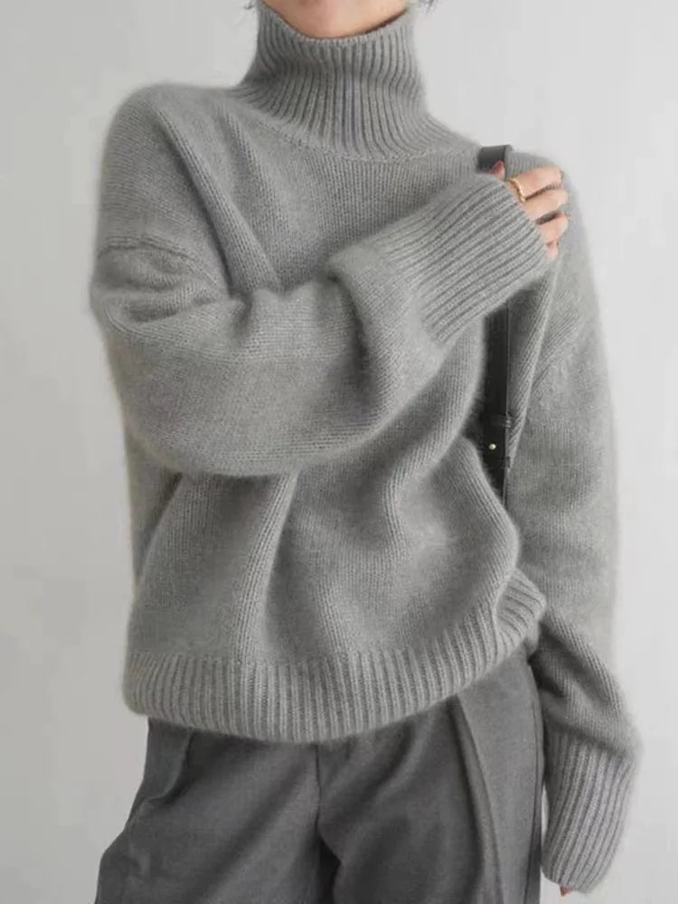 Women's Turtleneck Sweater with Knit and Breathable Fabric | Size S-2XL | Cream, Grey, Khaki
