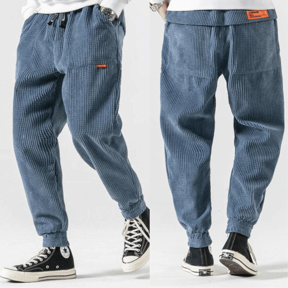 Men's Corduroy Jogger Trousers, Elastic Waist, Cuffed Ankles