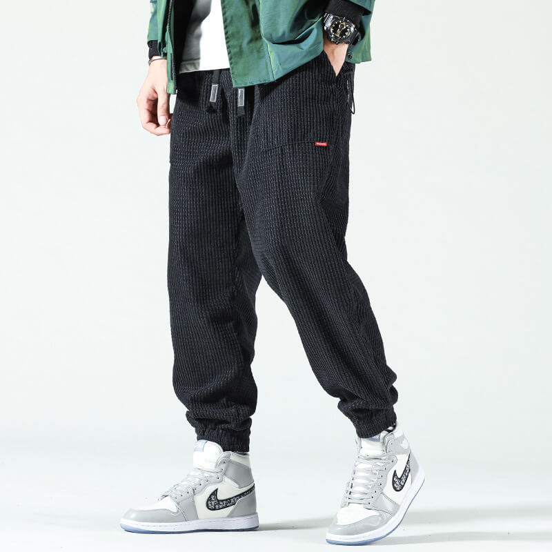 Men's Corduroy Jogger Trousers, Elastic Waist, Cuffed Ankles