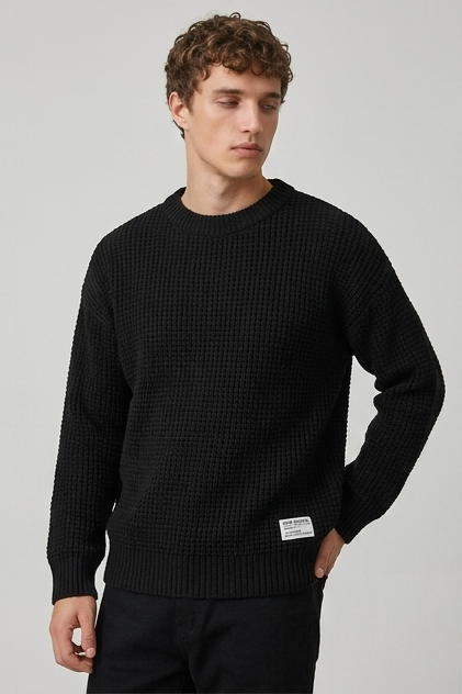Men's Crew Neck Waffle Knit Pullover Sweater