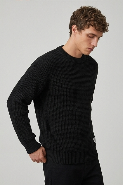 Men's Crew Neck Waffle Knit Pullover Sweater