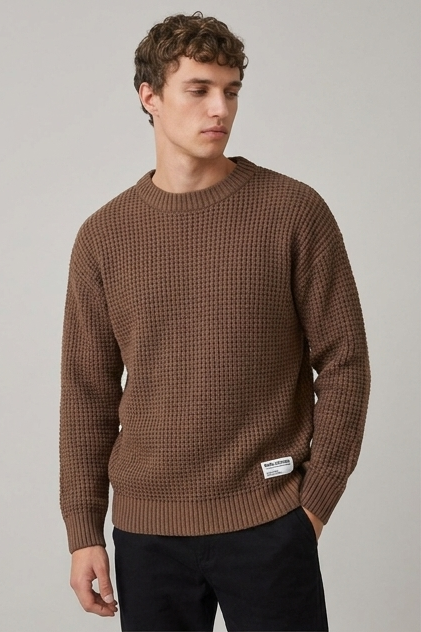 Men's Crew Neck Waffle Knit Pullover Sweater