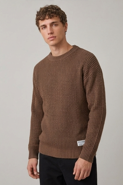Men's Crew Neck Waffle Knit Pullover Sweater