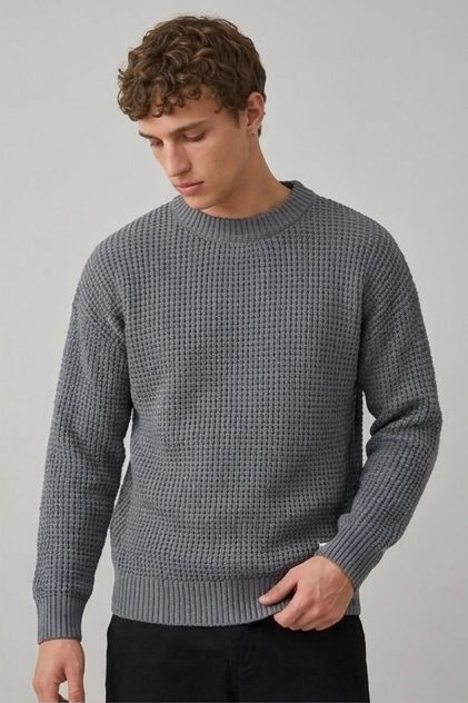 Men's Crew Neck Waffle Knit Pullover Sweater