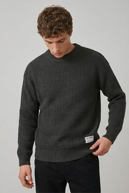 Men's Crew Neck Waffle Knit Pullover Sweater