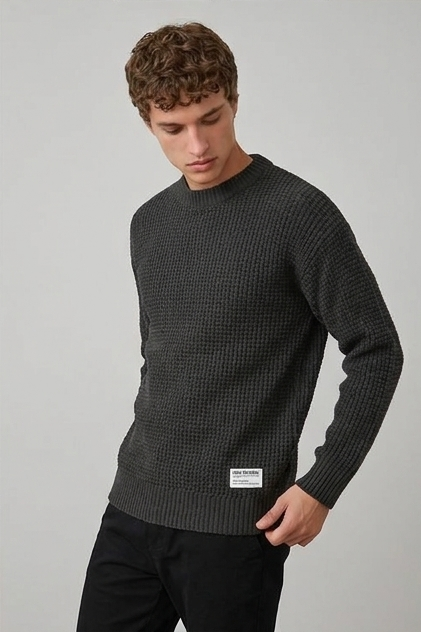 Men's Crew Neck Waffle Knit Pullover Sweater
