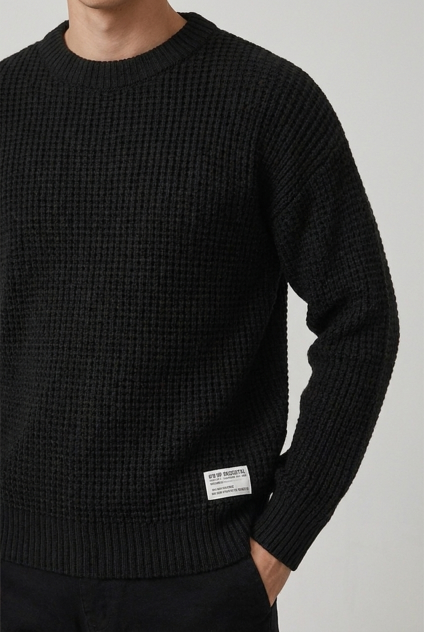 Men's Crew Neck Waffle Knit Pullover Sweater