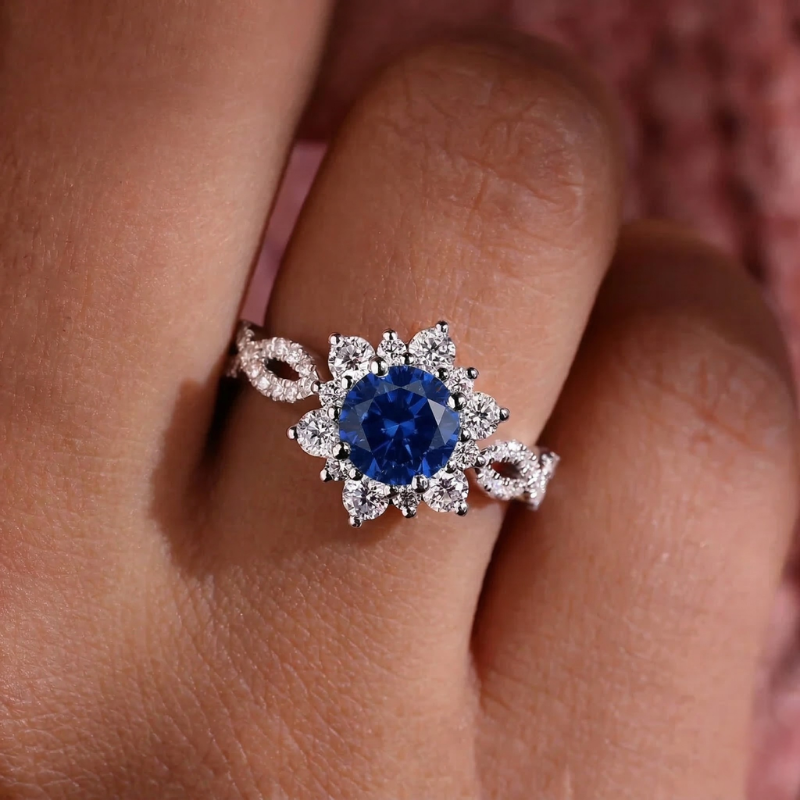 Sapphire Flower Ring in White Gold