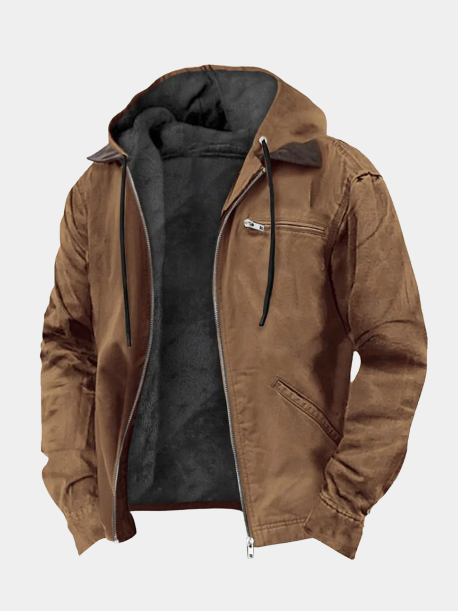 Men's Hooded Winter Jacket, Zip Front, Long Sleeves
