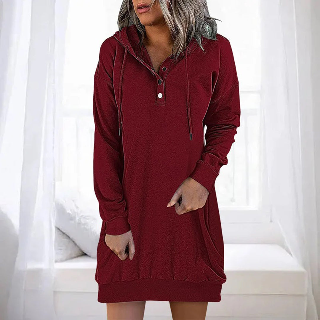 Women's Hooded Sweater Dress with Button Placket