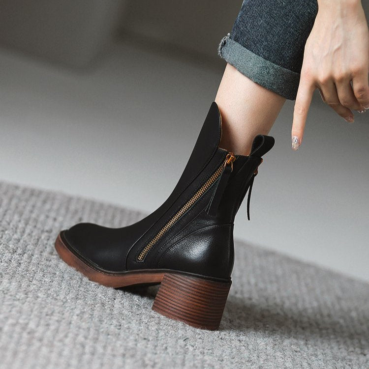 Selene | Womens Leather Heeled Ankle Boots, 2 Inch Heel | Cushioned Insoles, Non-Slip Soles | Brown or Black US 4-11.5