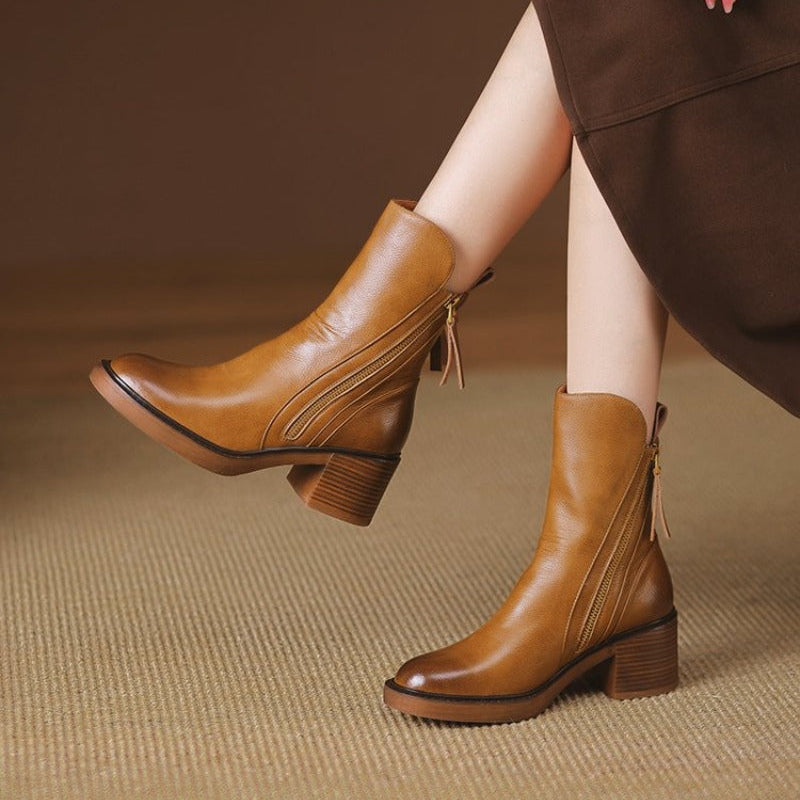 Selene | Womens Leather Heeled Ankle Boots, 2 Inch Heel | Cushioned Insoles, Non-Slip Soles | Brown or Black US 4-11.5