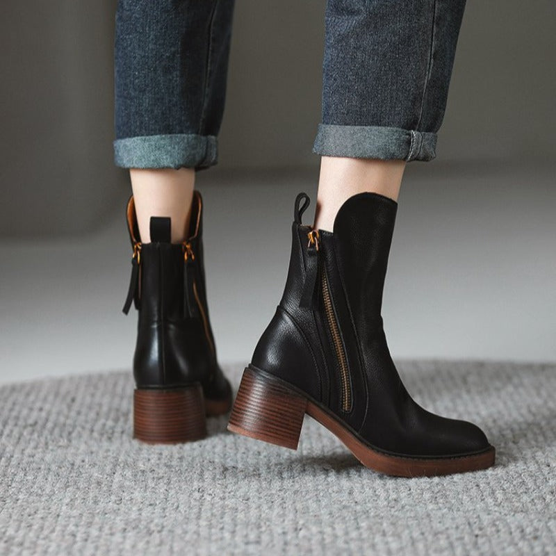 Selene | Womens Leather Heeled Ankle Boots, 2 Inch Heel | Cushioned Insoles, Non-Slip Soles | Brown or Black US 4-11.5