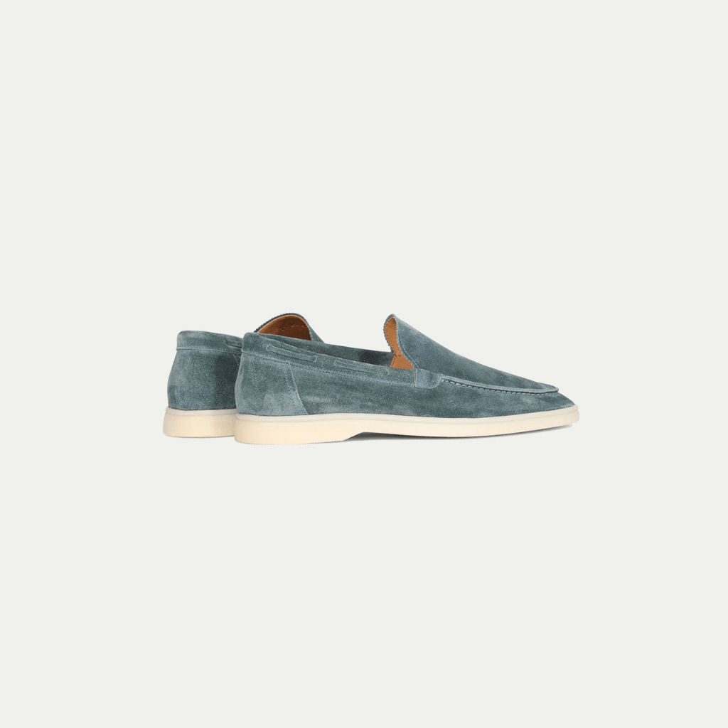Men's Blue Slip-On Loafers, Moc Toe, Flat Sole